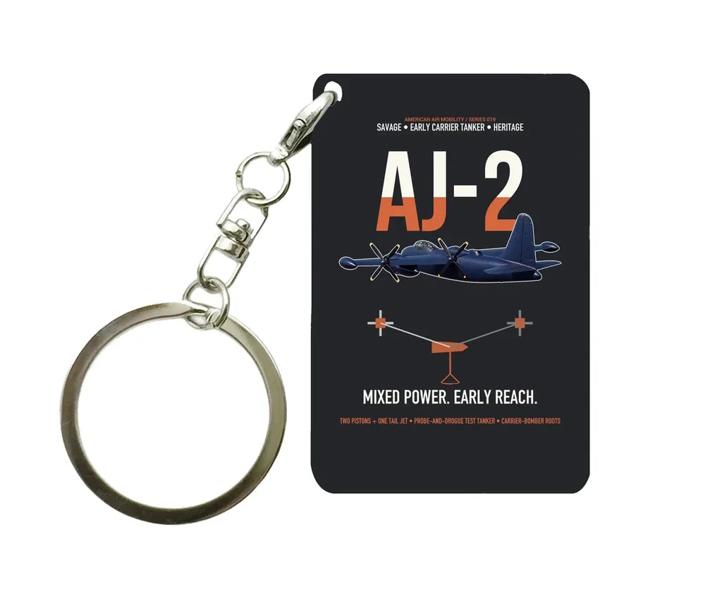 AJ-2 Savage Tanker design on black designed key chain, double-side print