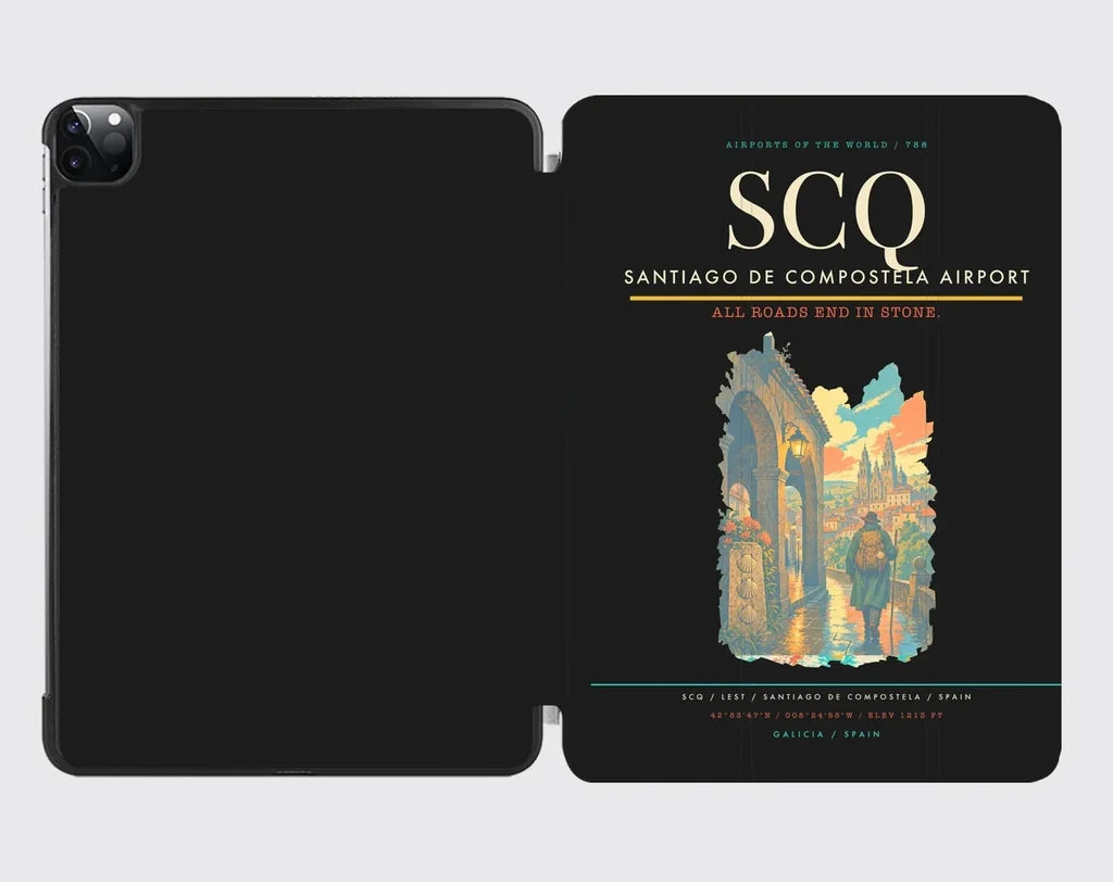 Santiago de Compostela Airport (SCQ) design on black ipad tablet case