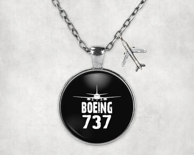 Boeing 737 & Plane aviation-themed necklace, polished stainless steel.