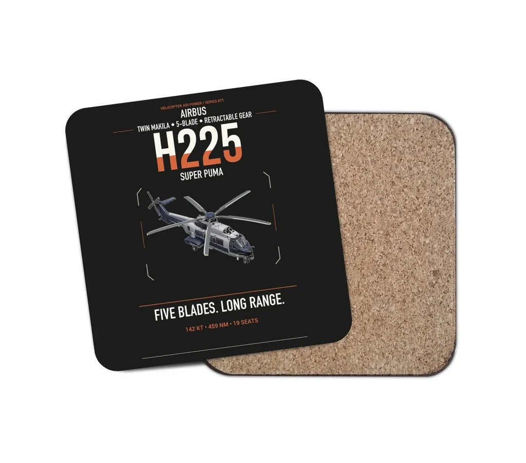 Airbus H225 design on black 1 piece coaster