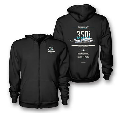 King Air 350i design on black zipped hoodie