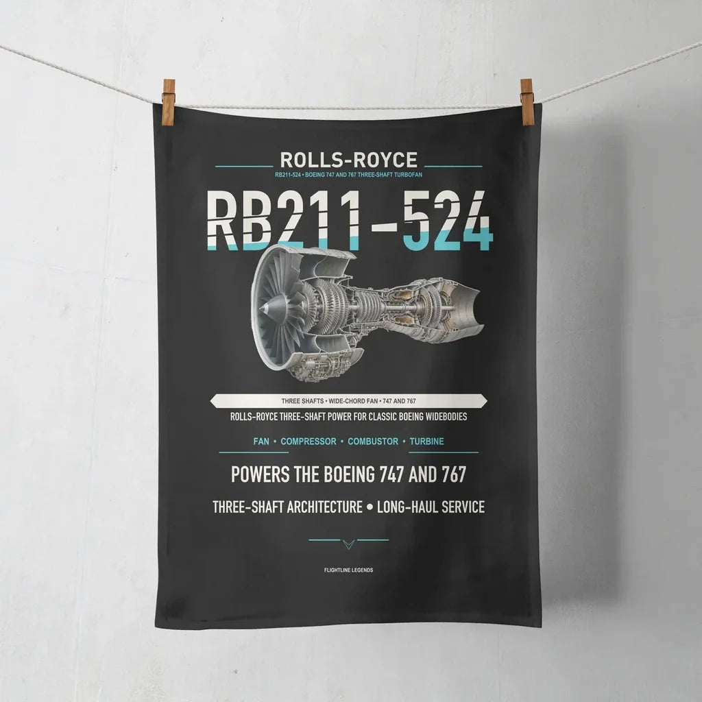 RB211-524 design on black towel
