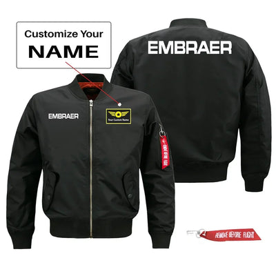 Embraer & Text Pilot Jackets (Customizable) aviation design printed on comfortable shell with classic fit designed jacket.