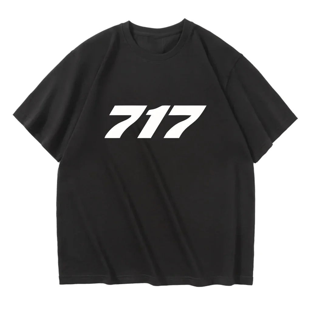 Boeing 717 Flat Text aviation design printed on soft cotton relax-fit T-shirt.