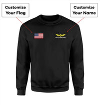 Thumbnail for Custom Flag & Name with Badge 2 aviation design printed on soft cotton blend sweatshirt.