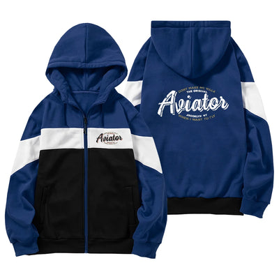 Aviator - Dont Make Me Walk aviation design on colourful cotton blend colourful zipped hoodie.
