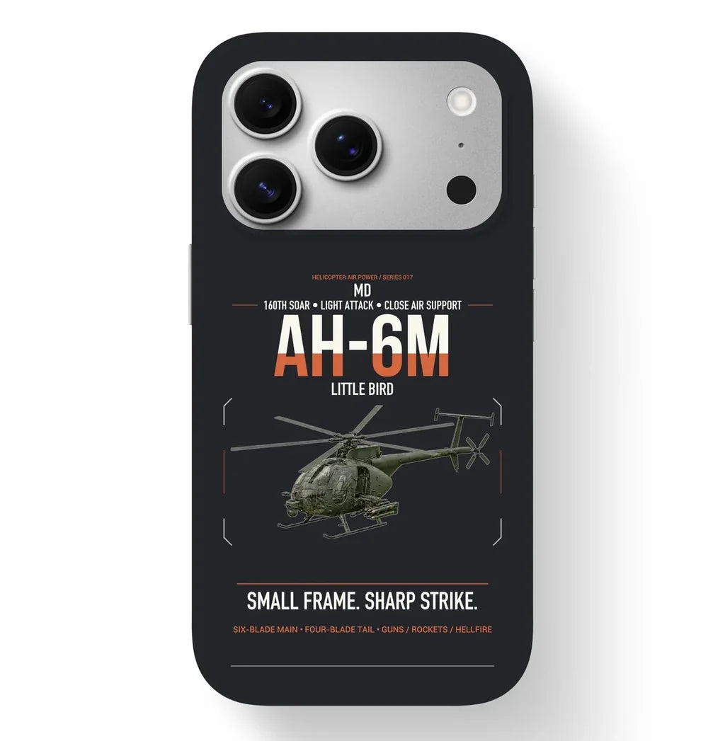 MD AH-6M Little Bird design on black magsafe iphone case, for iPhone 17 Pro