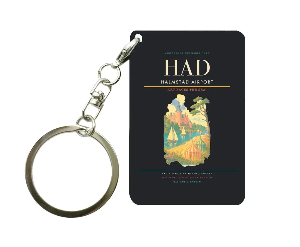Halmstad Airport (HAD) design on black key chain