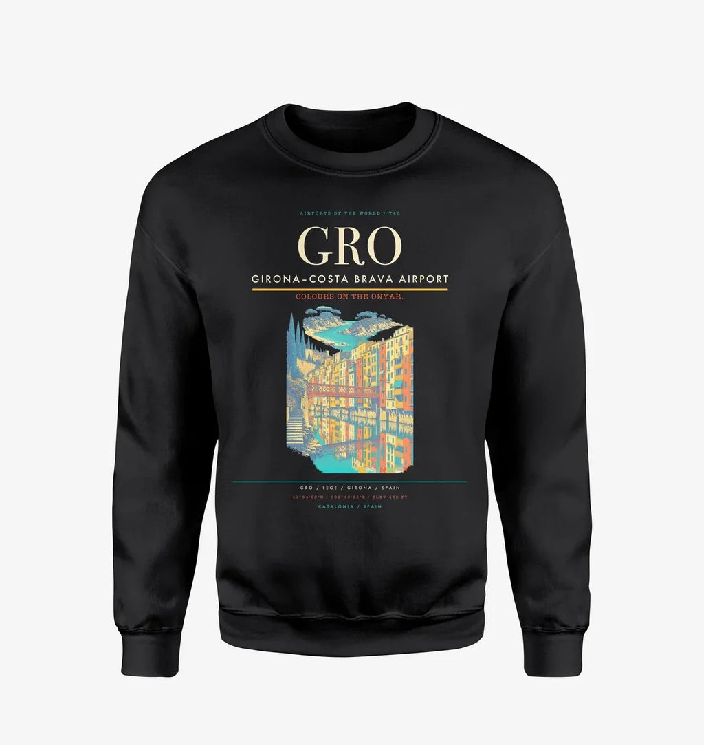 Girona–Costa Brava Airport (GRO) design on black sweatshirt