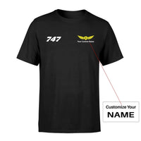 Thumbnail for Boeing 747 Flat Text aviation design printed on soft cotton small-logo T-shirt.