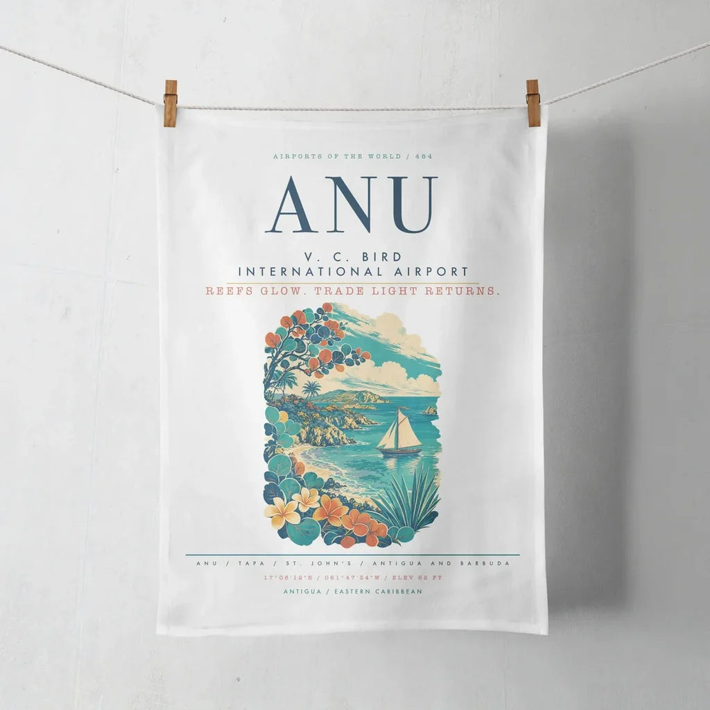 V. C. Bird International Airport (ANU) design on white towel