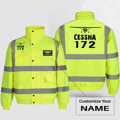 Cessna 172 & Plane aviation design printed on insulated shell with high-visibility reflective panels reflective winter jacket.
