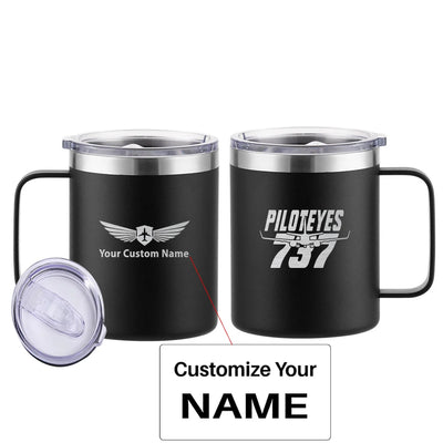 Amazing Piloteyes737 aviation design on laser-engraved mug, permanent laser engraving on stainless.