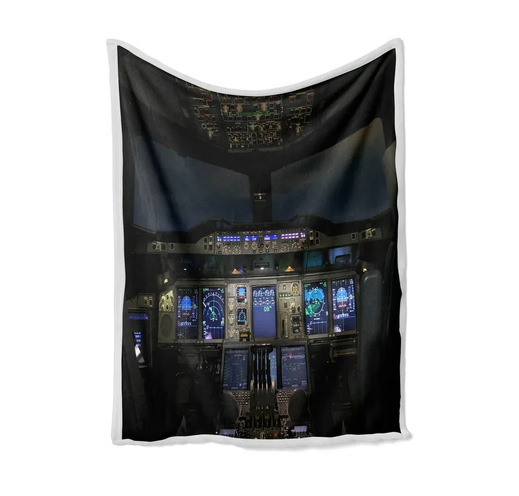 Airbus A380 Cockpit Bed Blankets & aviation print on soft fleece blanket.