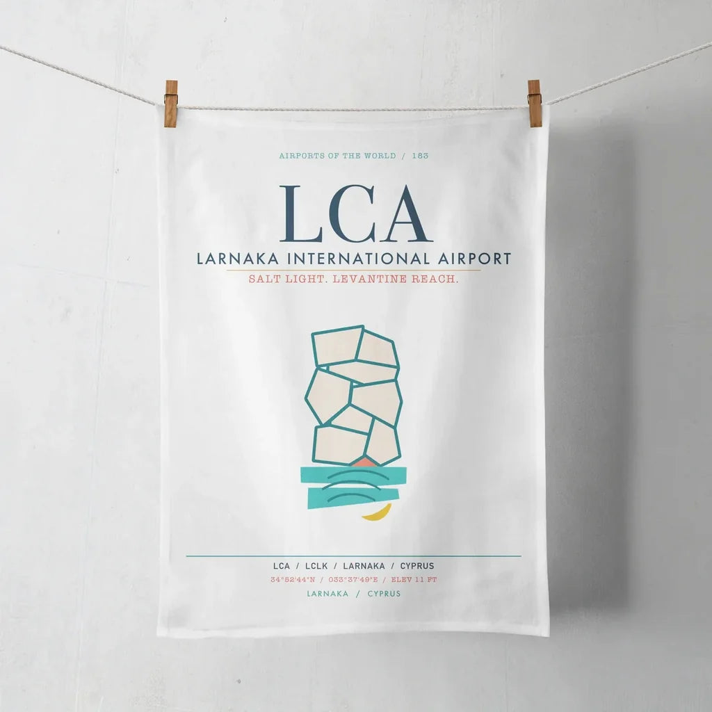 Larnaka International Airport (LCA) design on white towel