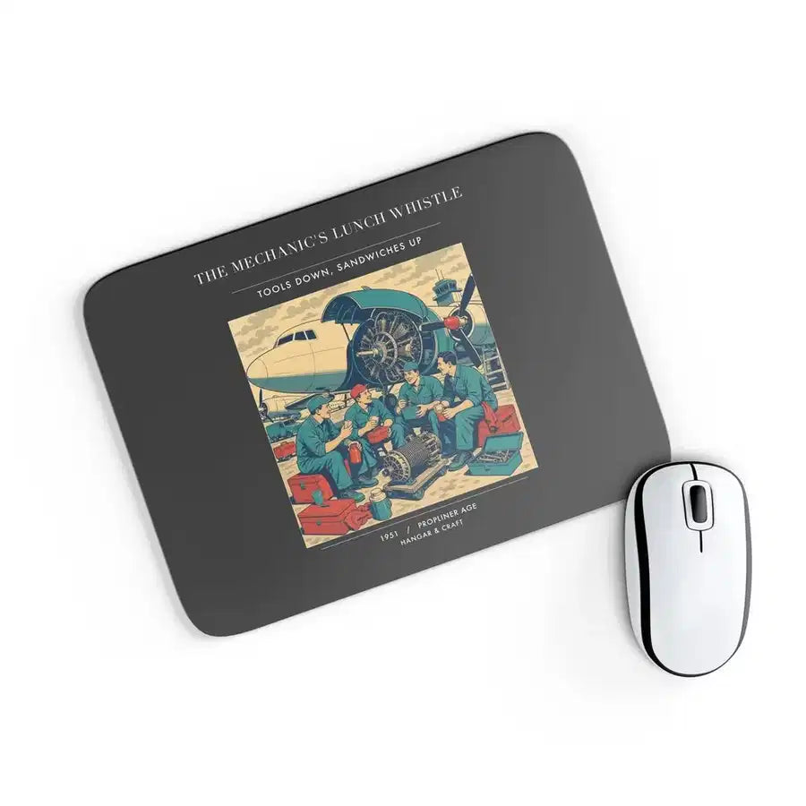 VINTAGE G4452 - The Mechanic's Lunch Whistle - Designed Mouse Pads design on black rectangle