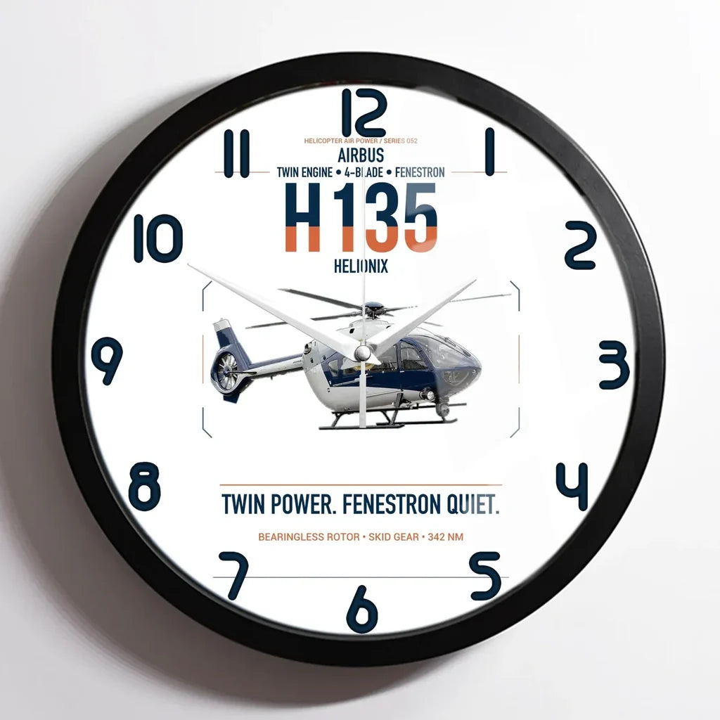 Airbus H135 design on white framed wall clock