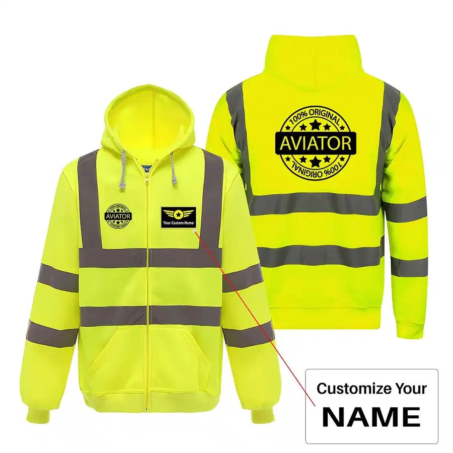 %100 Original aviation design on cotton blend with reflective panels reflective zipped hoodie.