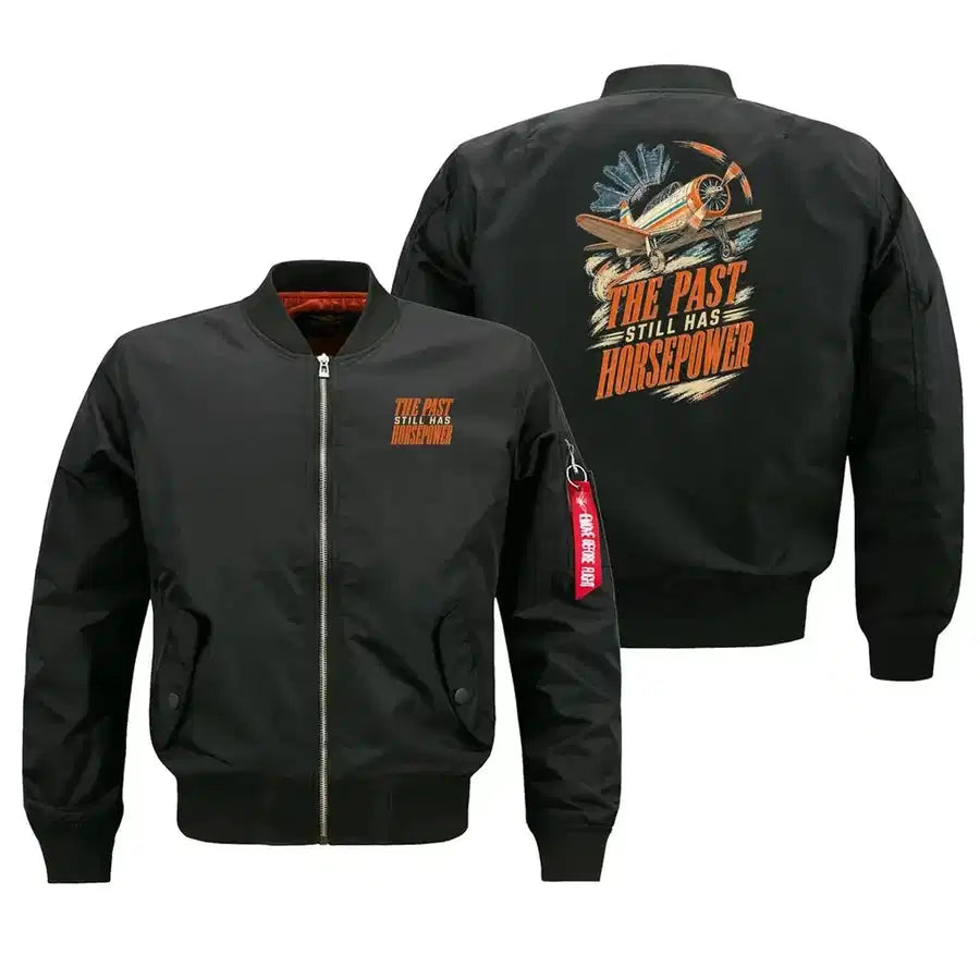 SIGNAL 656 - The Past Still Has Horsepower - Bomber Jacket design on black bomber jacket