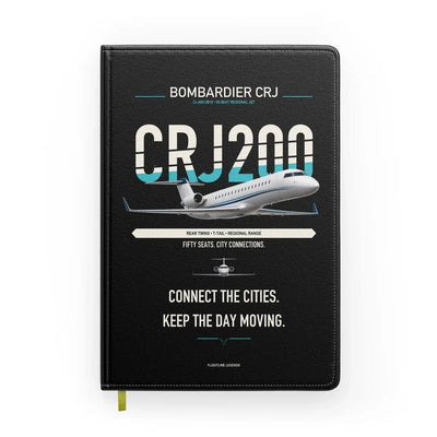 Bombardier CRJ200 design on black notebook