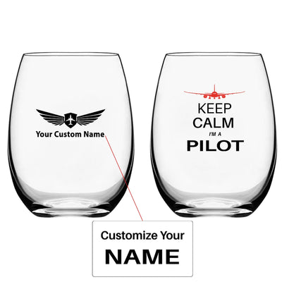 Pilot (777 Silhouette) Water & Drink aviation design on water glass, crystal-clear premium glassware.