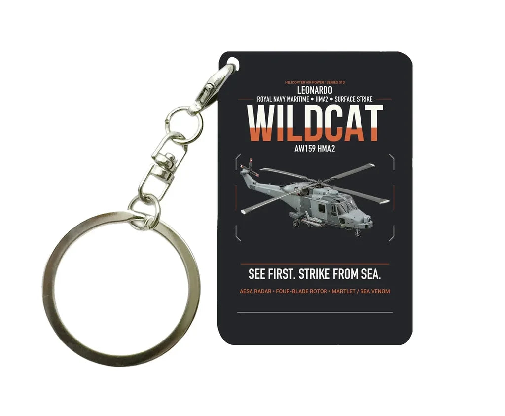 Leonardo AW159 Wildcat HMA2 design on black designed key chain, double-side print