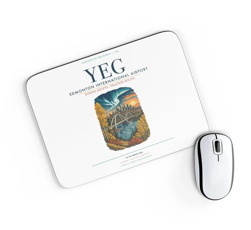 Edmonton International Airport (YEG) design on white rectangle mouse pad
