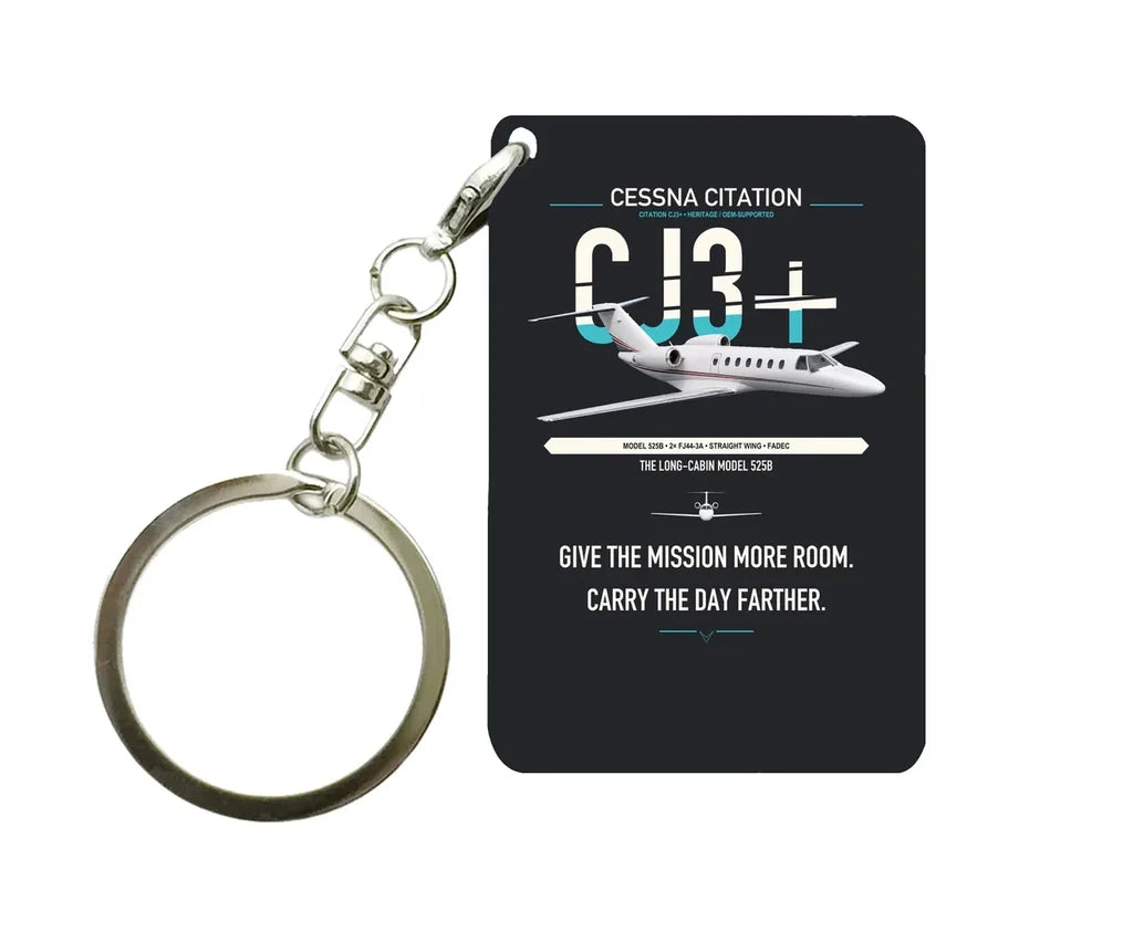 Cessna Citation CJ3+ design on black designed key chain, double-side print