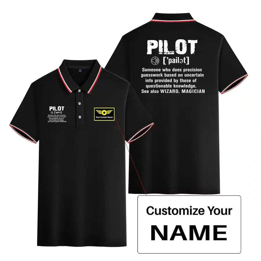 Pilot [Noun] Stylish Polo T-Shirts (Double-Side) aviation design printed on soft cotton stylish double-side polo.