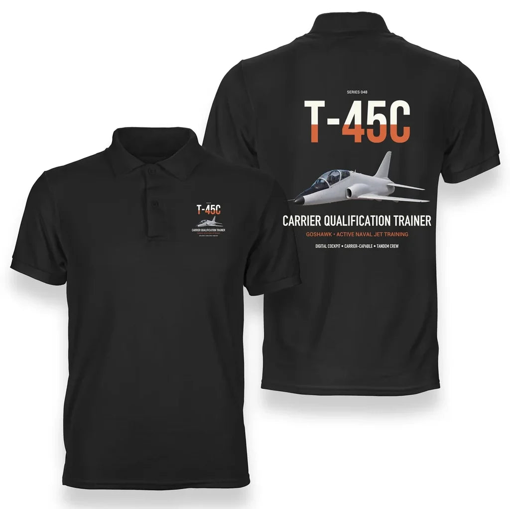 T-45C Goshawk design on black double-side polo t-shirt, double-side print