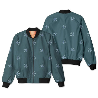 Nice Airplanes (Green) aviation design printed on padded shell with full sublimation print 3D bomber jacket.