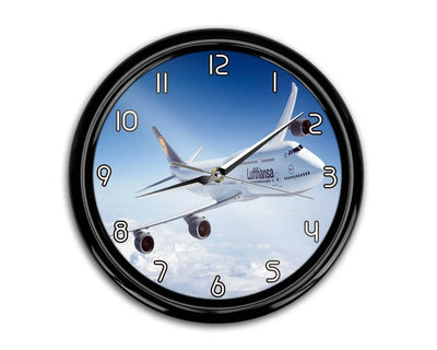 Cruising Lufthansa's Boeing 747 aviation themed wall clock, premium wood and metal.