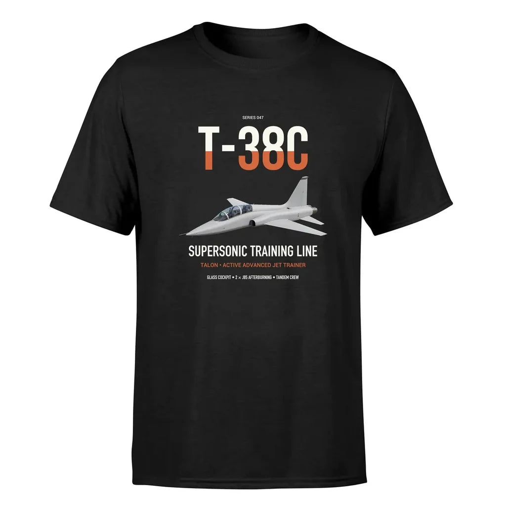 T-38C Talon design on black double-side t-shirt, single-side print