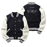 Thumbnail for How Planes Fly Baseball Style aviation design printed on two-tone shell with ribbed cuffs baseball jacket.