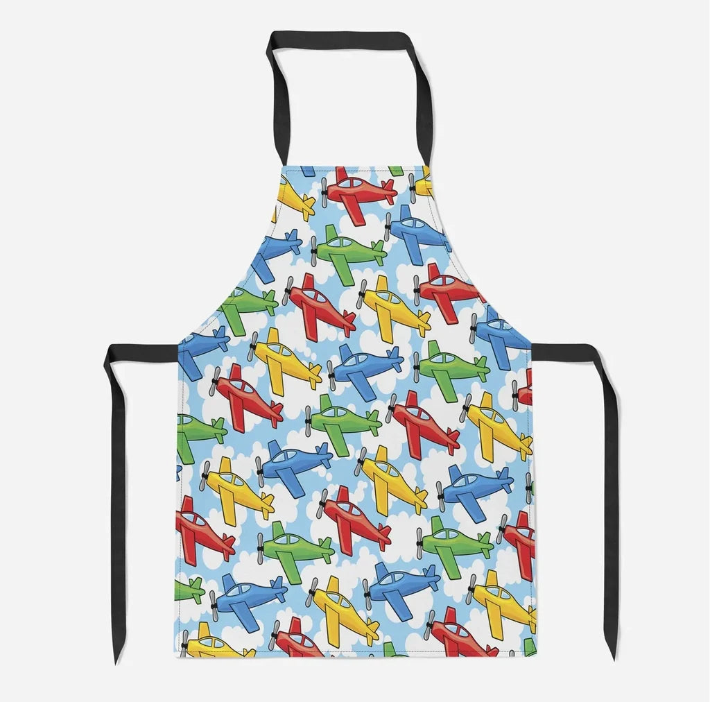 Funny Airplanes aviation design on durable cotton blend kitchen apron.