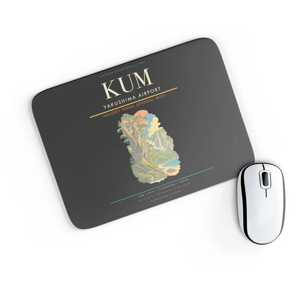 Yakushima Airport (KUM) design on black rectangle mouse pad