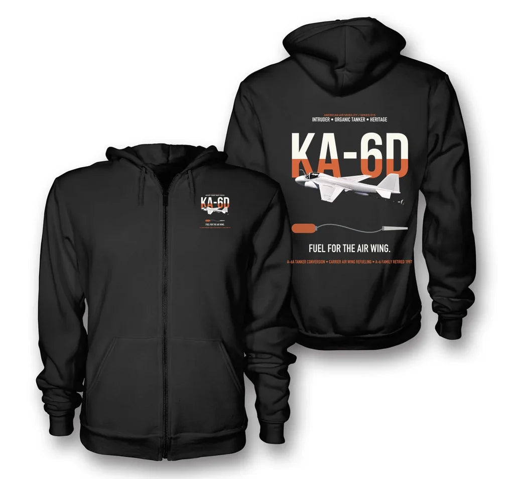 KA-6D Intruder design on black premium zipped hoodie, double-side print