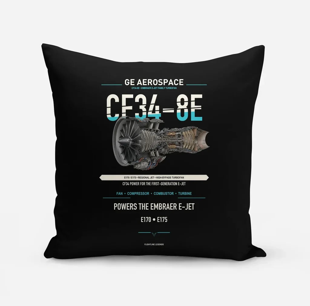 CF34-8E design on black pillow