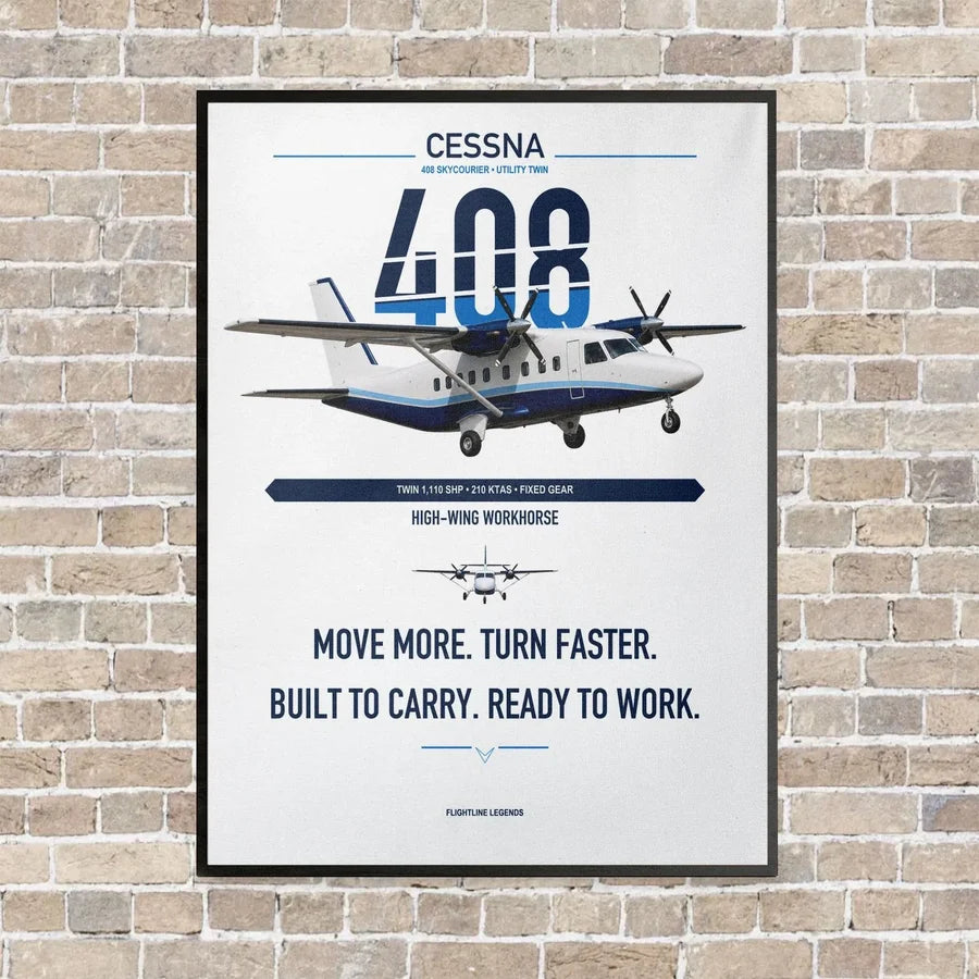 Cessna 408 SkyCourier vertical canvas print - framed - white background