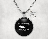 Thumbnail for If It Ain't Airbus I'm Taking A Bus aviation-themed necklace, polished stainless steel.