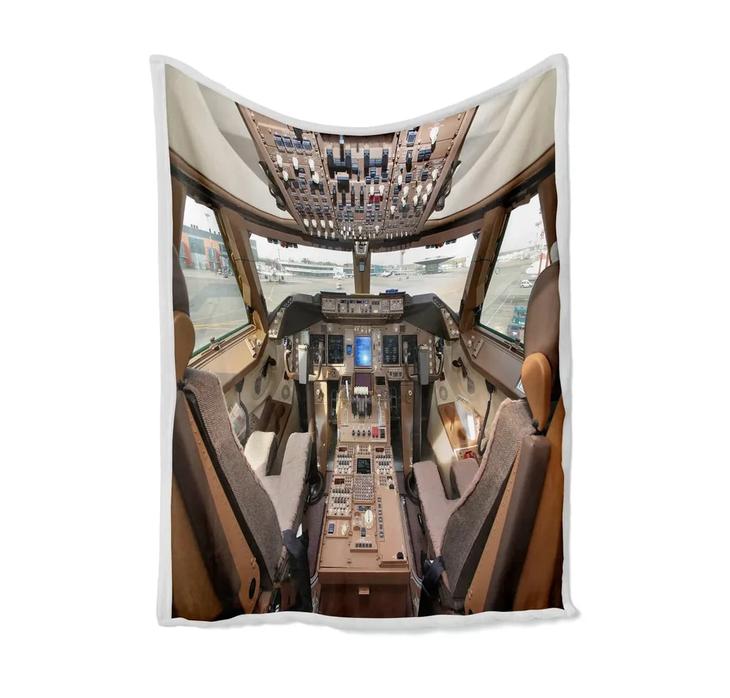 Boeing 747 Cockpit Bed Blankets & aviation print on soft fleece blanket.