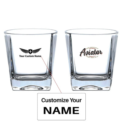 Aviator - Dont Make Me Walk aviation design on whiskey glass, crystal-clear premium glassware.