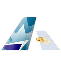 Thumbnail for Westjet Airlines aviation design tail-shape badge pin in polished alloy.