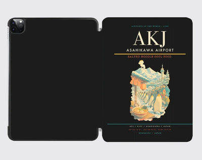 Asahikawa Airport (AKJ) design on black ipad tablet case