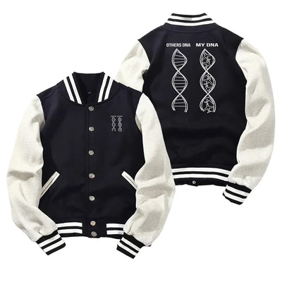 Aviation DNA Baseball Style aviation design printed on two-tone shell with ribbed cuffs baseball jacket.