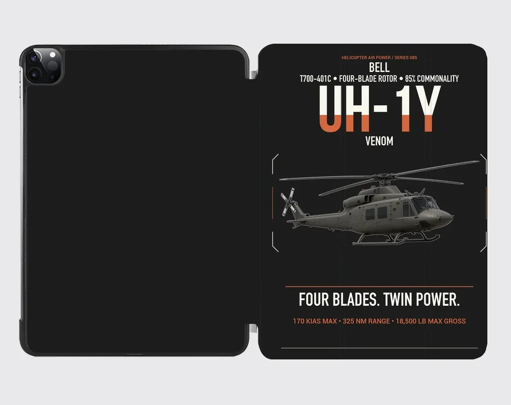 Bell UH-1Y Venom design on black ipad tablet case