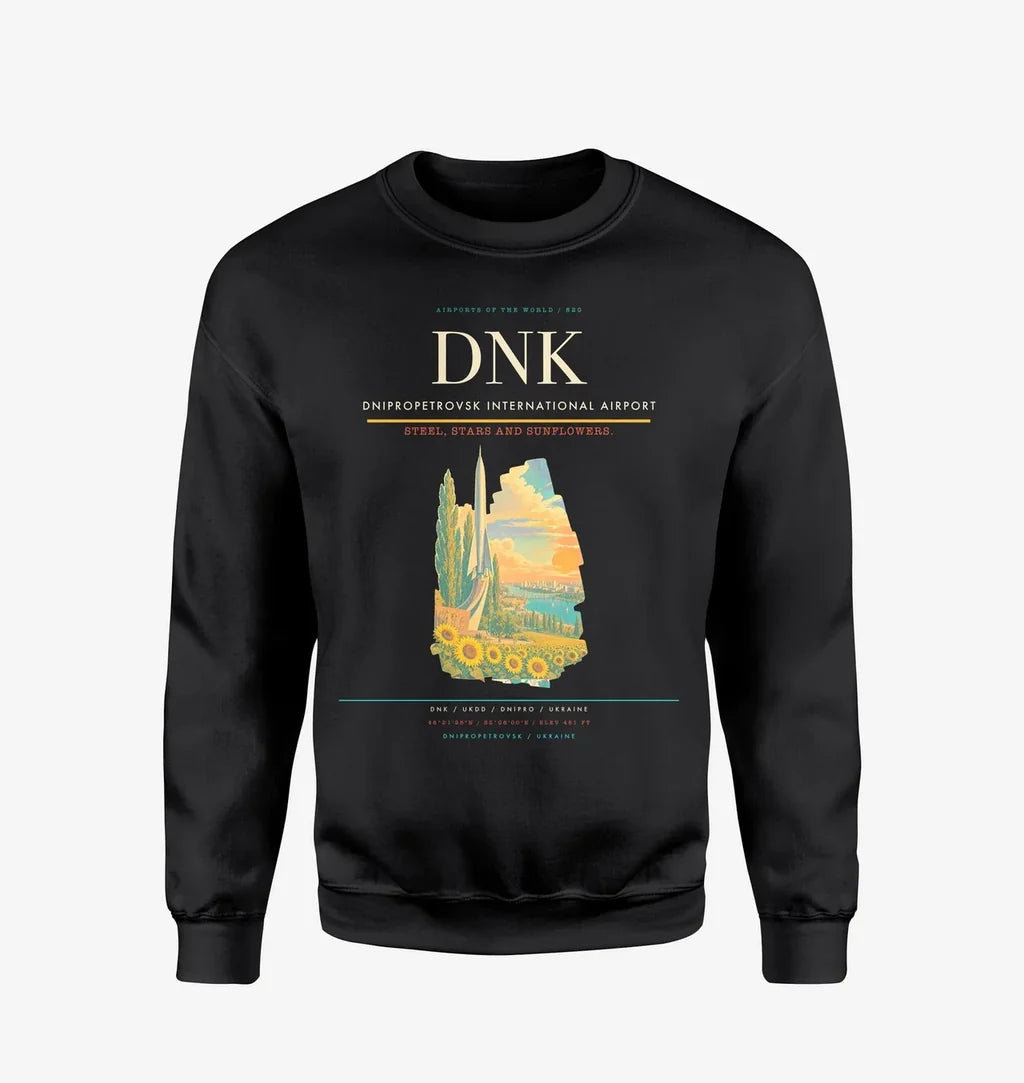 Dnipropetrovsk International Airport (DNK) design on black sweatshirt