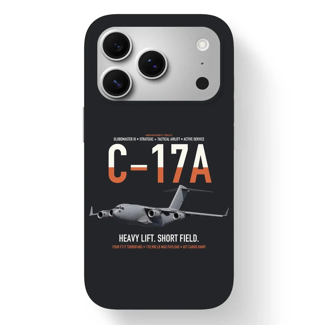 C-17A Globemaster III design on black magsafe iphone case, for iPhone 17 Pro
