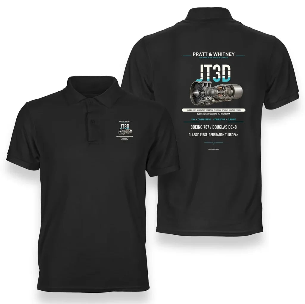 JT3D design on black polo