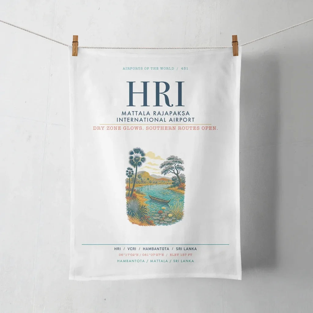 Mattala Rajapaksa International Airport (HRI) design on white towel